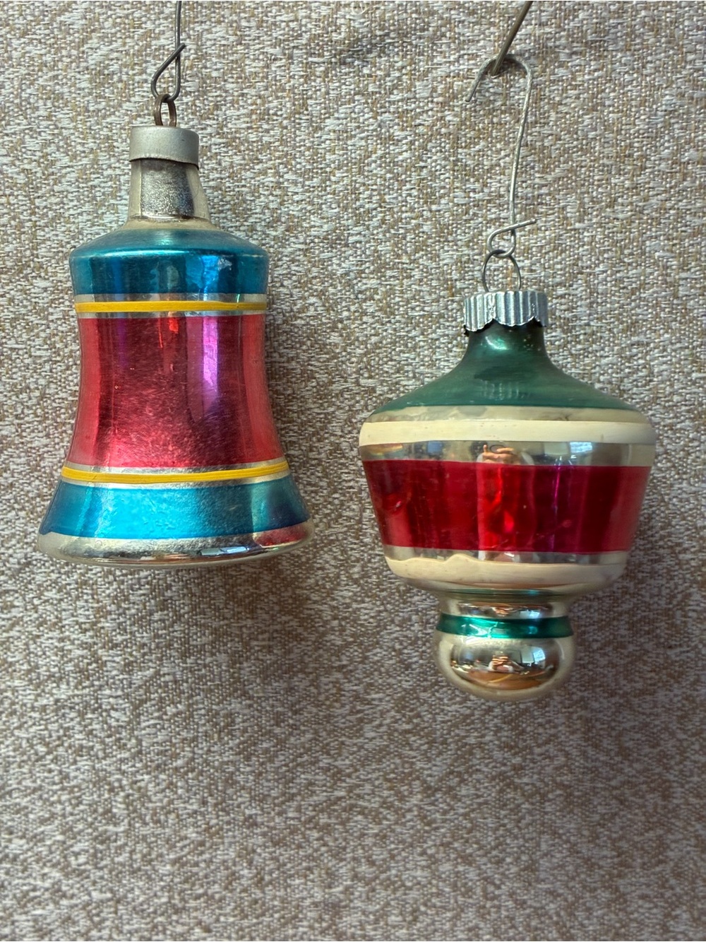 Retro Red and Teal Bell & Finial Holiday Ornaments